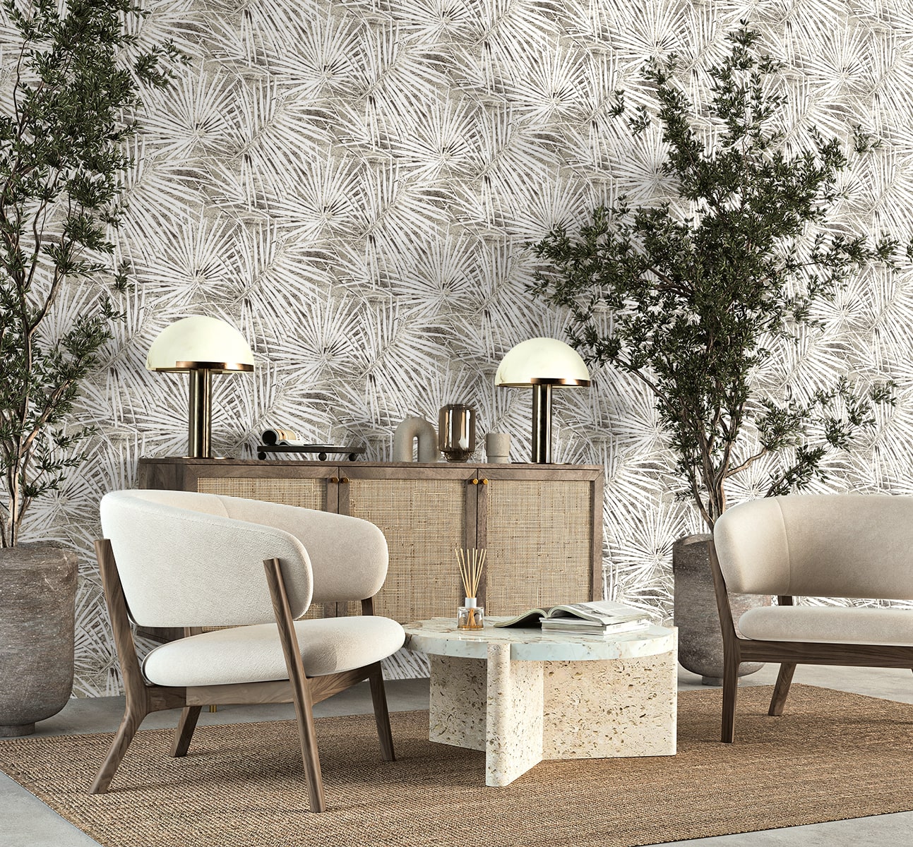 Stacy Garcia Home  Fossil Palm Botanical Contemporary Grey   - SG13408