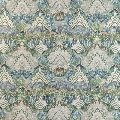 KRAVET COUTURE PRINT ABSTRACT WHITE,BLUE,GREEN   - SHANGRI LA.3.0