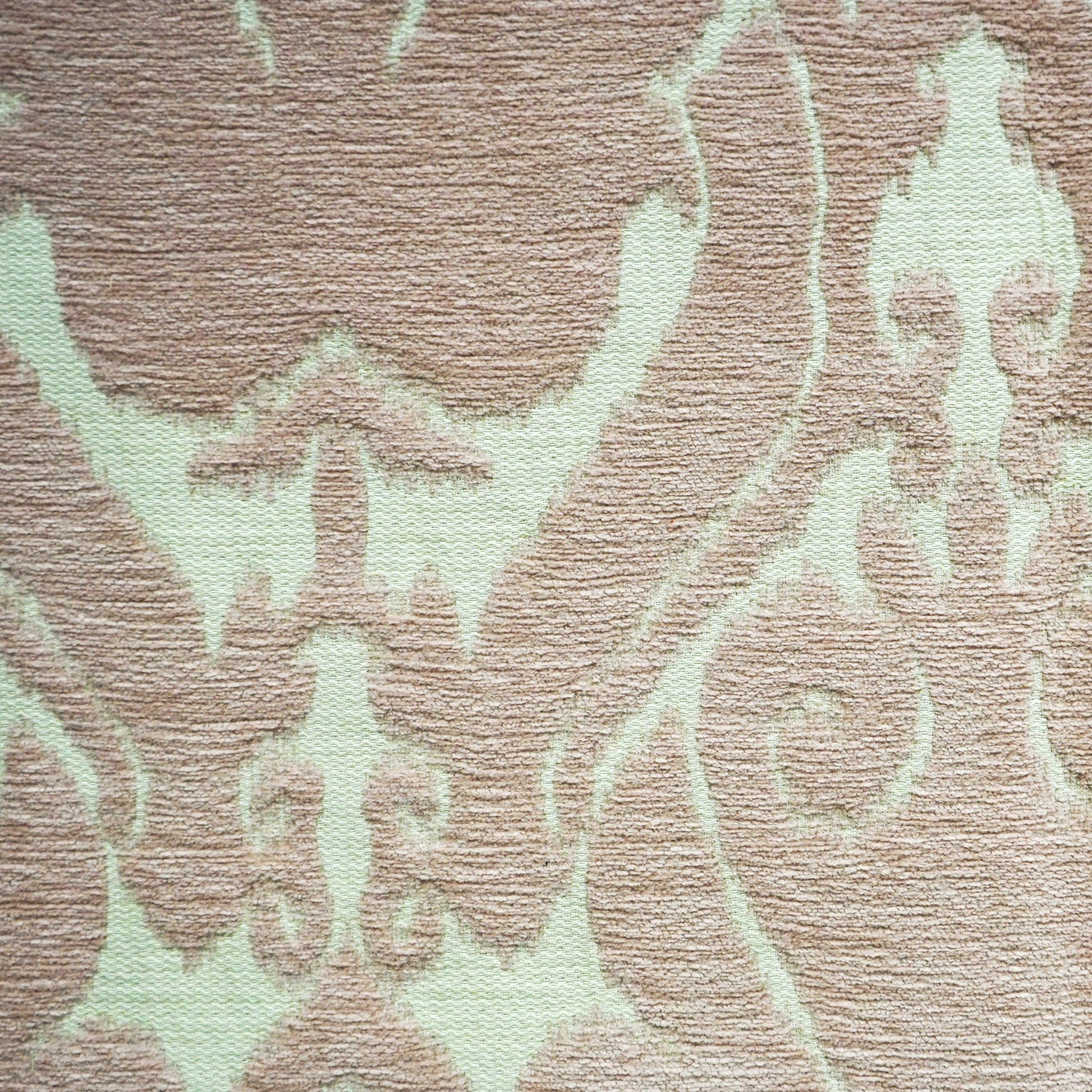Chenille upholstery fabric with a soft textured weave in creme, beige, off-white and pink tones.