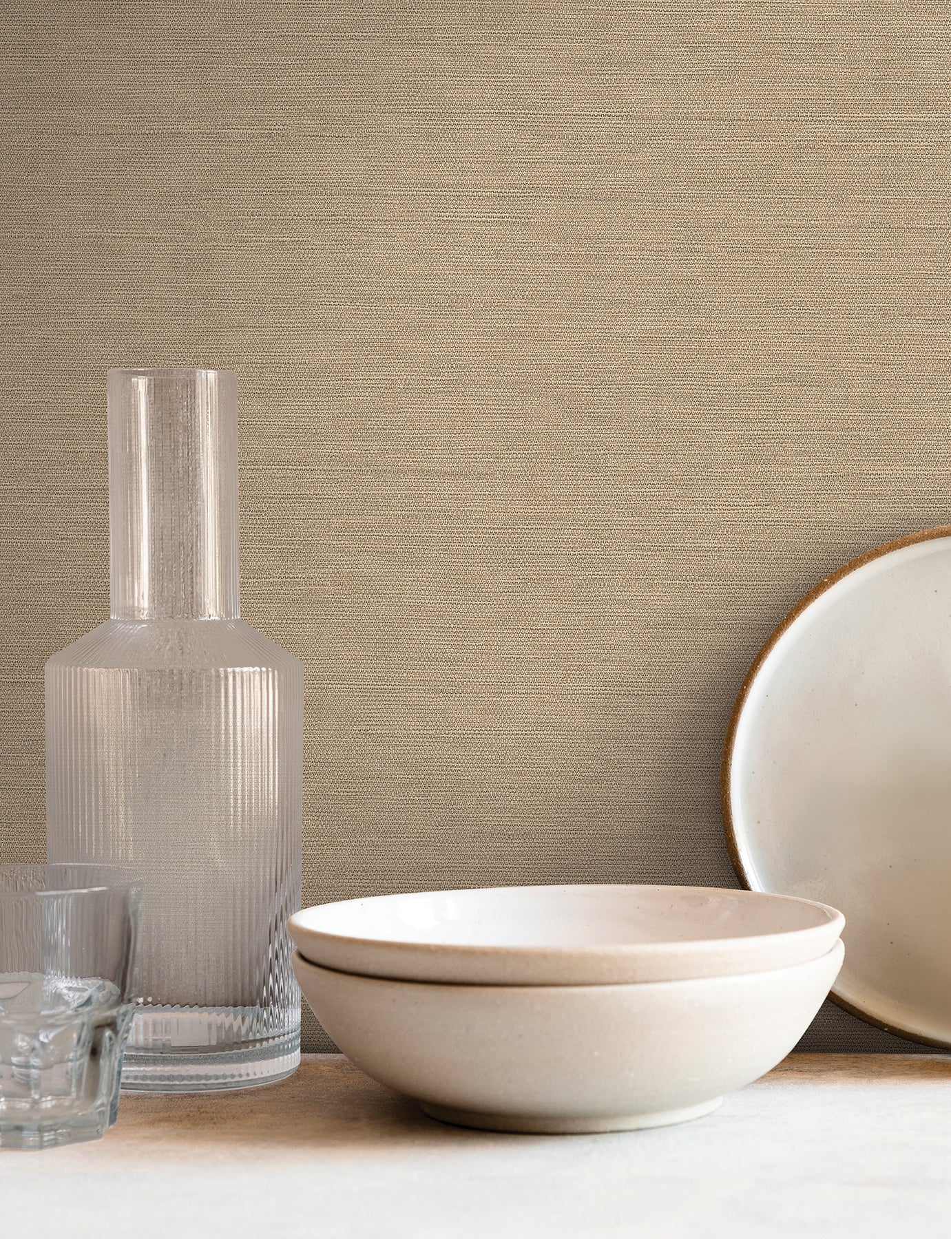 York Wallcoverings Montecito Shimmering Linen Light Caramel Wallpaper Transitional Textures Browns   - SI18554