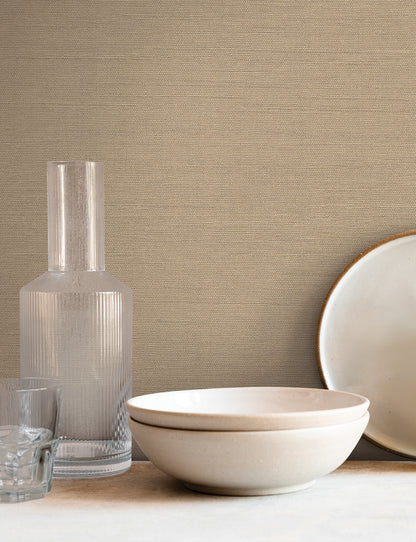 York Wallcoverings Montecito Shimmering Linen Light Caramel Wallpaper Transitional Textures Browns   - SI18554