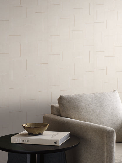 York Wallcoverings Signature Textures Resource Library Geo Block Weave Linen Wallpaper Modern Geometrics Beiges   - SI24900