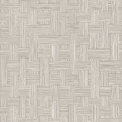 Light beige basket-weave pattern with interlocking rectangular strips; textured wallpaper design.