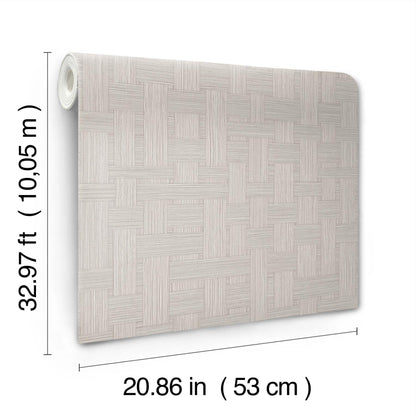 Dove grey textured wallpaper panel with a basketweave pattern; rolled edge on the left, 20.86 in wide by 32.97 ft long.