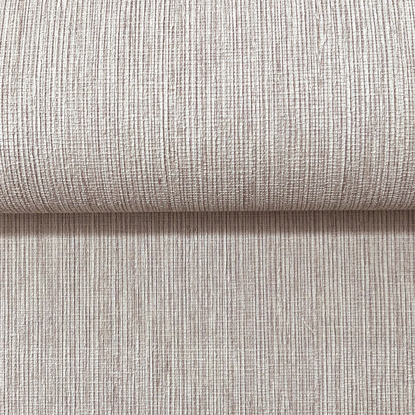 Dove grey wallpaper with a subtle woven texture and a rolled edge.