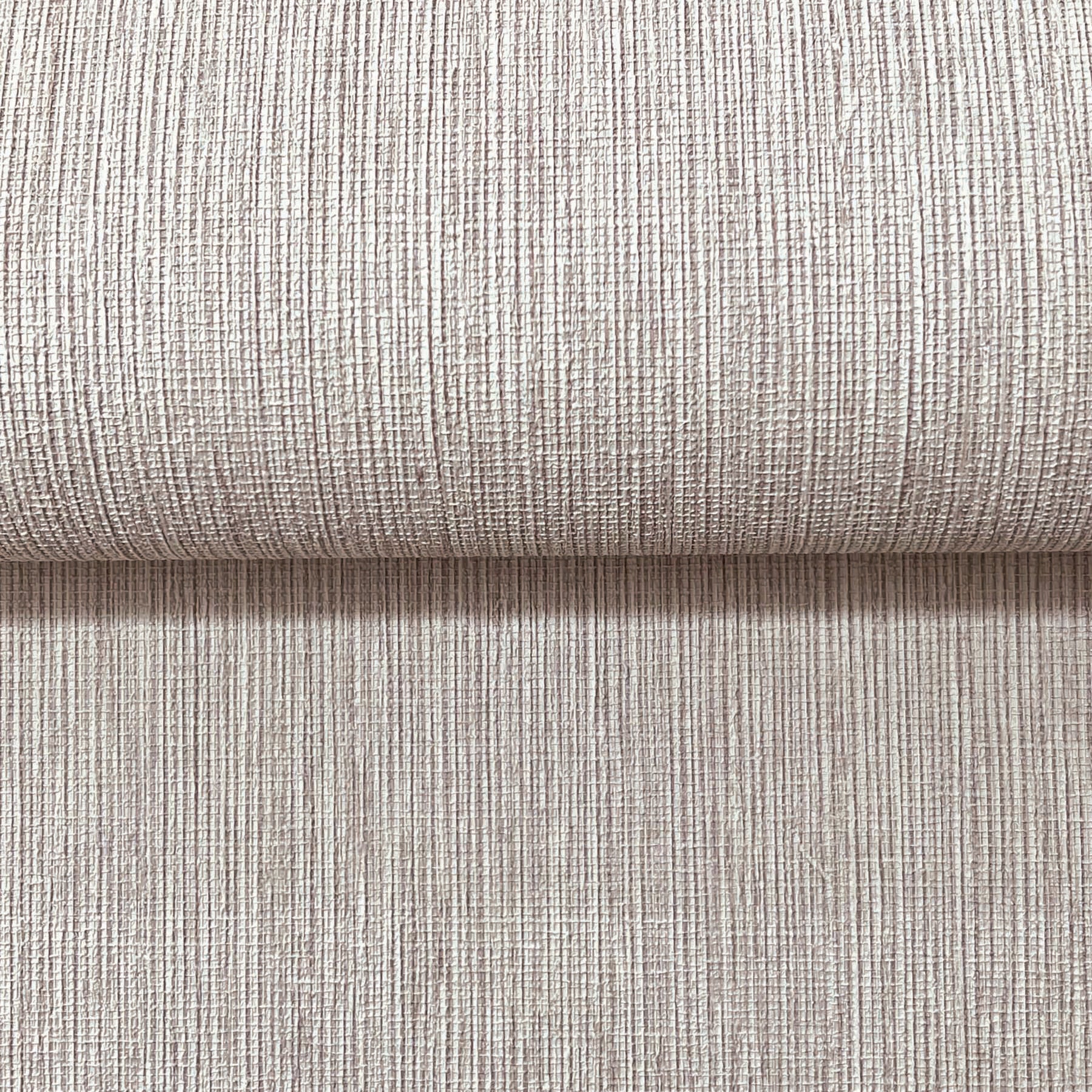 Dove grey wallpaper with a subtle woven texture and a rolled edge.