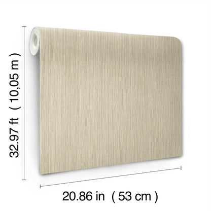 Beige textured wallpaper roll with fabric-like weave, 53 cm wide by 10.05 m long.