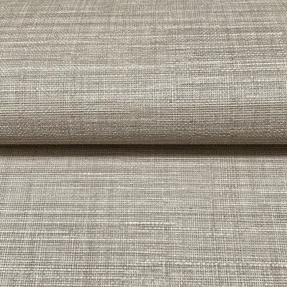 Beige linen-look woven fabric roll with a textured crosshatch pattern, ideal for upholstery or drapery.