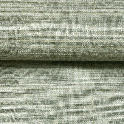 Sage-green woven linen fabric with a chunky crosshatch texture, rolled edge, natural rustic upholstery look.