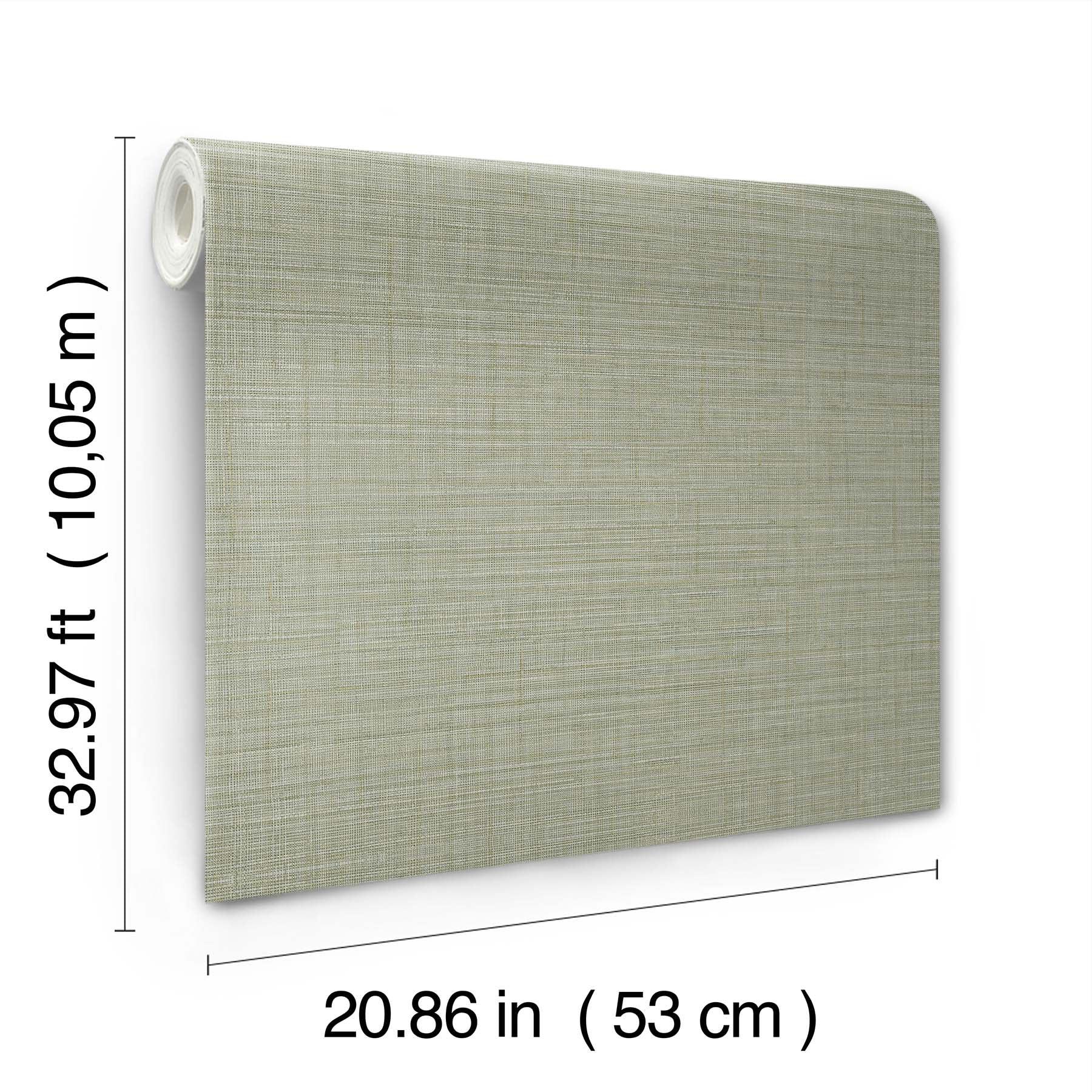 Beige linen-textured fabric wall panel, 53 cm wide and 10 m long, rolled at top-left.
