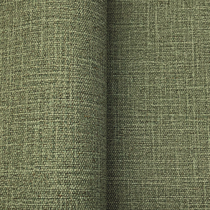 Olive green textured wallpaper with a rough tweed-style weave, on a rolled bolt.
