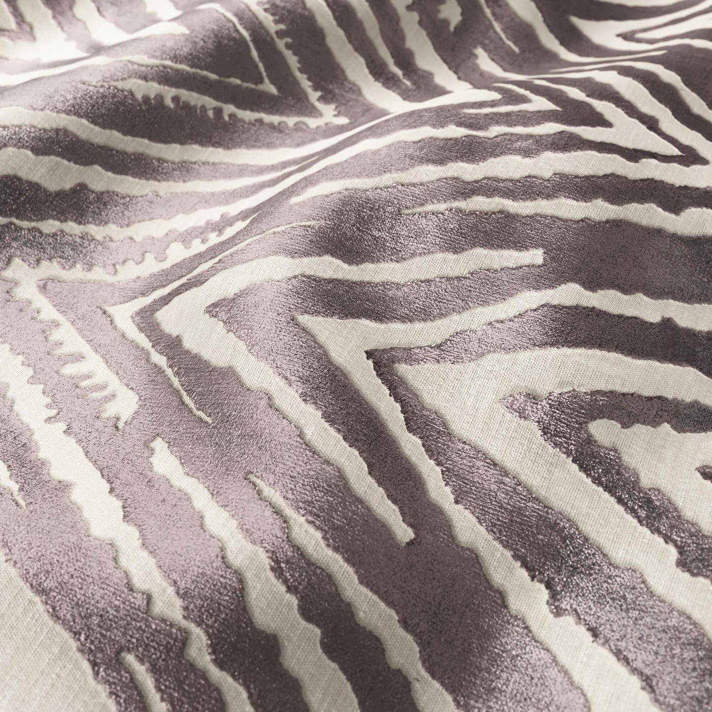 Mauve & taupe zebra-stripe velvet fabric with a soft velvety texture, suitable for throws or rugs.