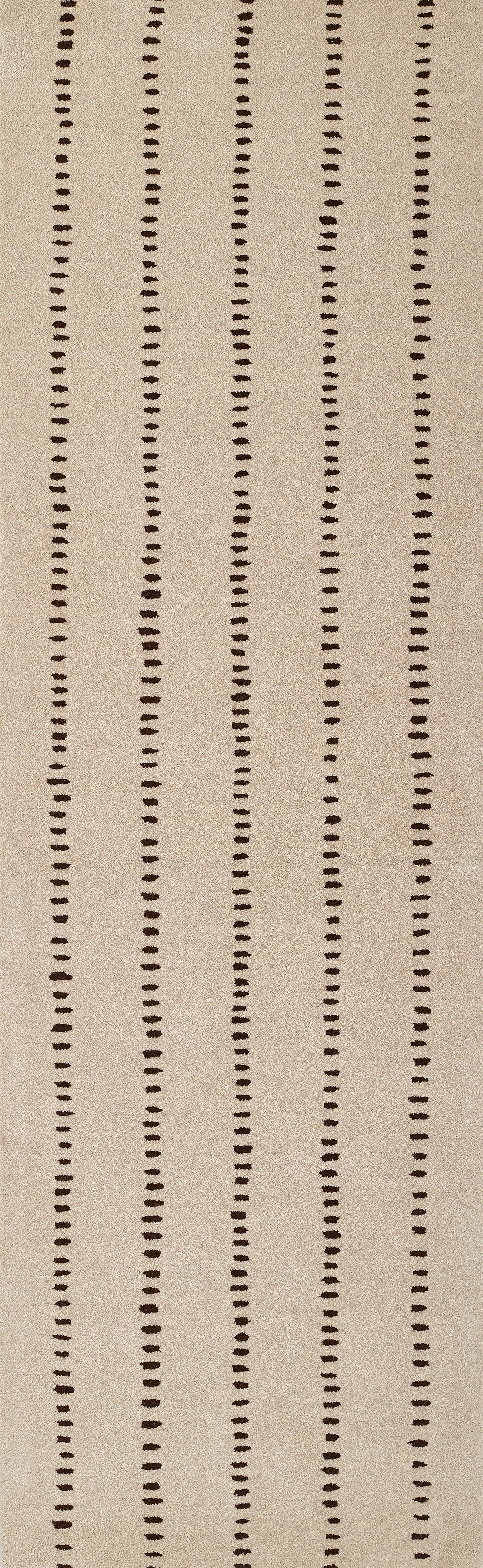 SIMBASIM-1IVY ivory rug with vertical dotted brown stripes, plush woven texture, modern minimalist style.