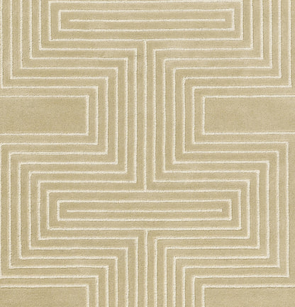 Beige woven area rug with cream maze-like rectangular spiral pattern; modern geometric design.