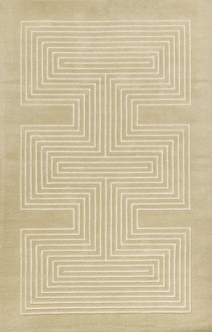 Beige rug featuring white concentric rectangular maze pattern for a modern geometric look.