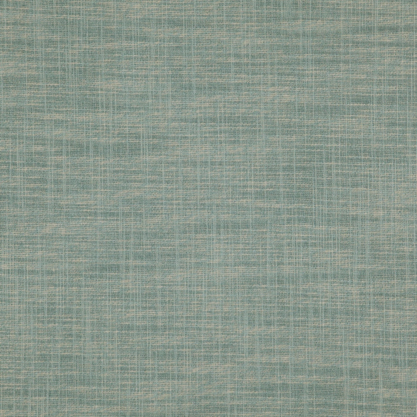 Turquoise-green linen-textured woven fabric with a beige crosshatched grid pattern, upholstery textile.