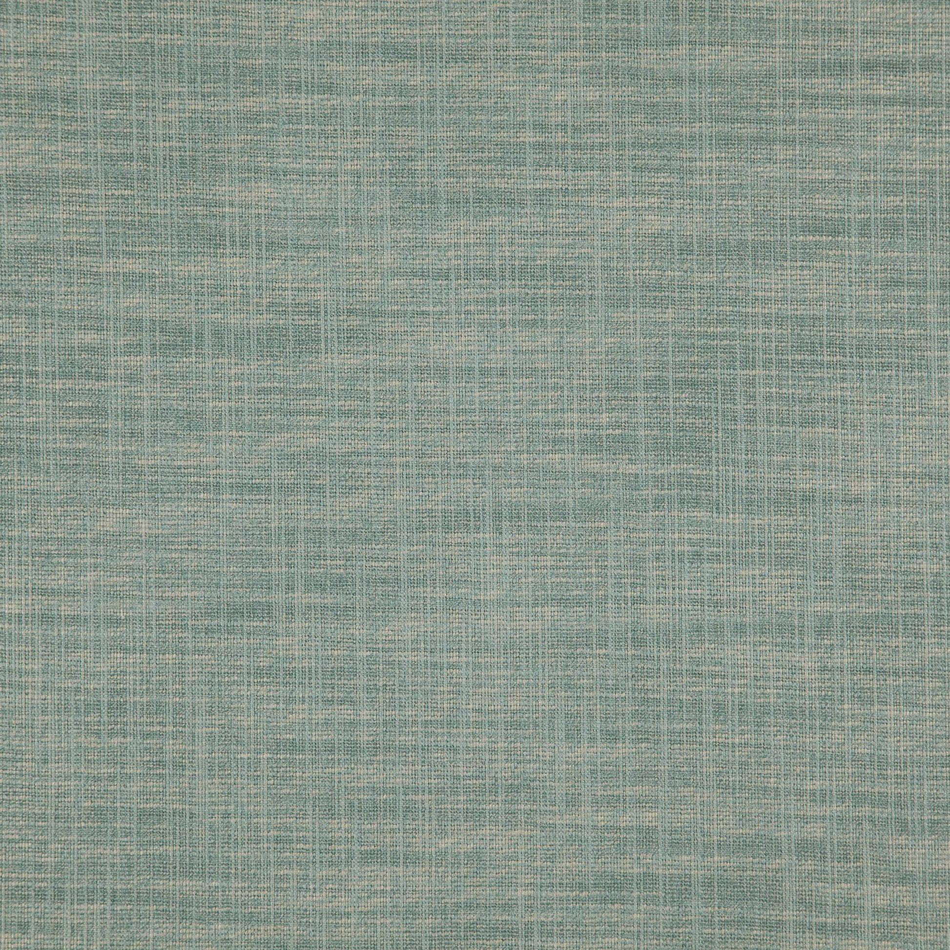 Turquoise-green linen-textured woven fabric with a beige crosshatched grid pattern, upholstery textile.
