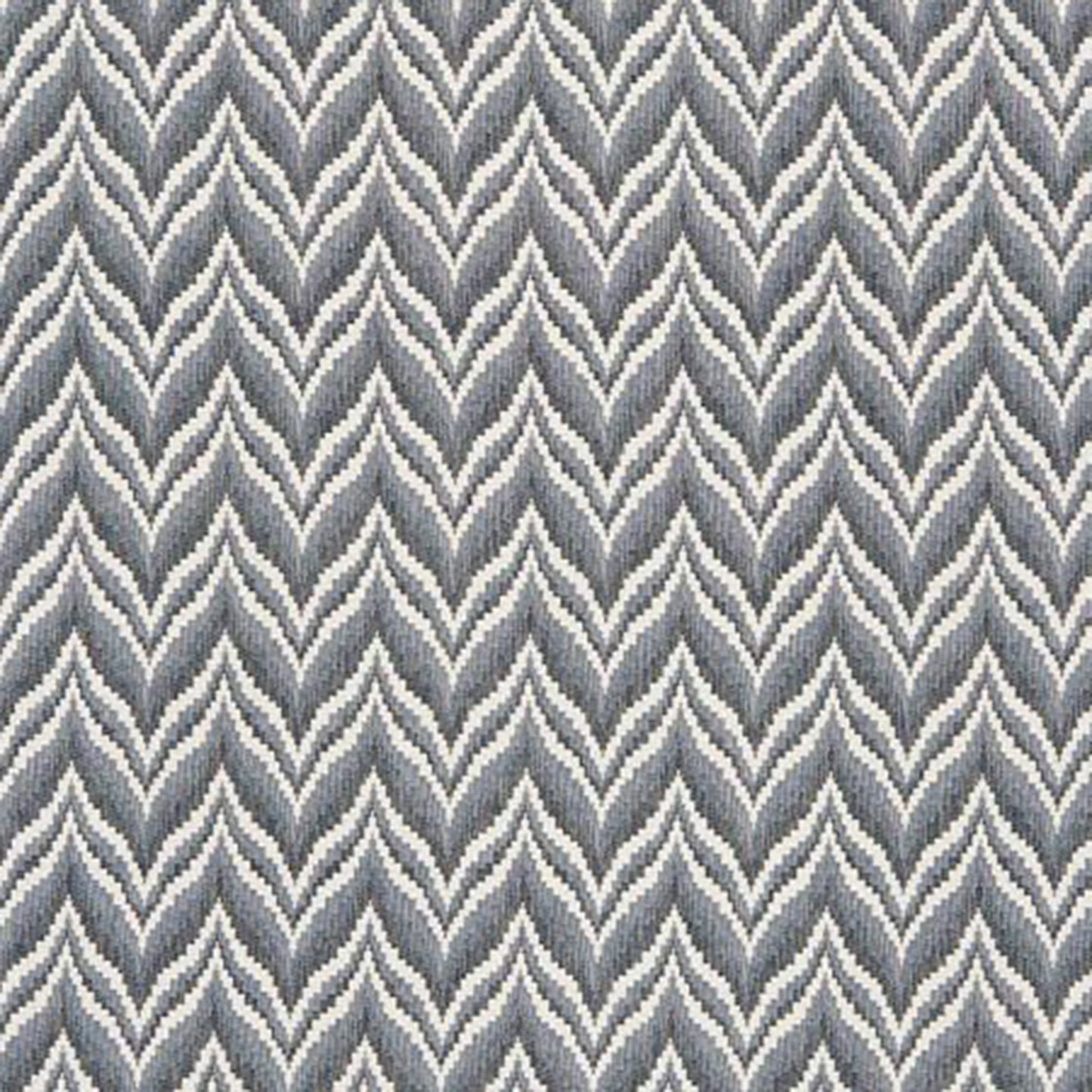 Blue jacquard fabric with a chevron pattern, suitable for upholstery or decor.