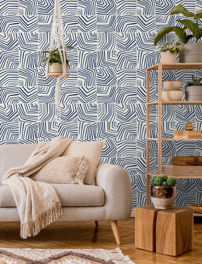 Seabrook Designs The Simple Life Linework Maze Geometric Contemporary Blue Matte  - SL80212