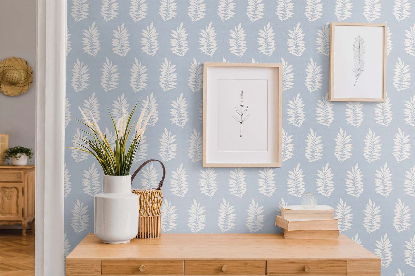Seabrook Designs The Simple Life Pinnate Silhouette Botanical Contemporary Blue Matte  - SL80302