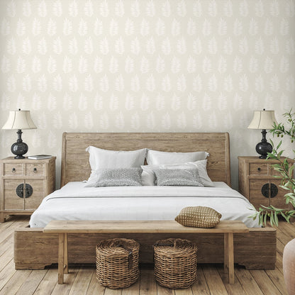 Off-white matte Pinnate silhouette botanical wallpaper with a subtle contemporary pattern