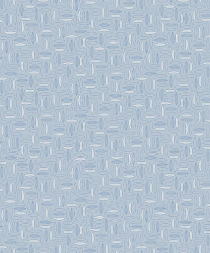 Blue pattern featuring pale elongated ovals in a repeating geometric grid.