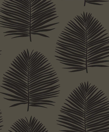 Muted black palm leaf pattern with repeating silhouettes on a matte background.