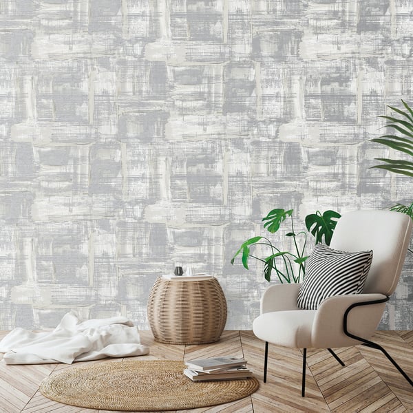 Galerie Wallcoverings Lustre SM0604 Abstract Silver-Grey Wallpaper — textured metallic finish, luxury designer wallcovering perfect for contemporary and upscale interiors.