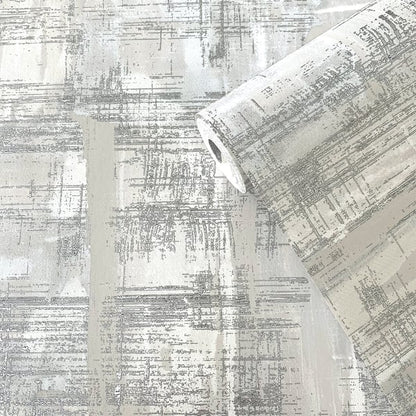 Galerie Wallcoverings Lustre SM0604 Abstract Silver-Grey Wallpaper — textured metallic finish, luxury designer wallcovering perfect for contemporary and upscale interiors.