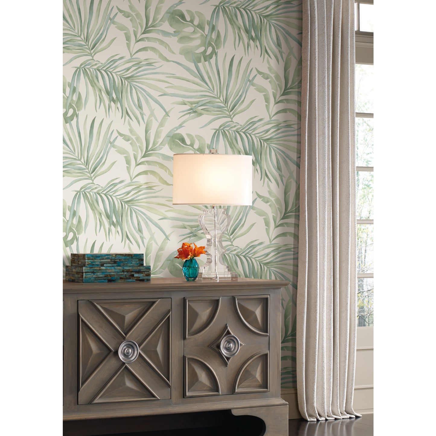 York Wallcoverings Blues II Paradise Palm Light Green Wallpaper  Botanical Greens   - SO2452