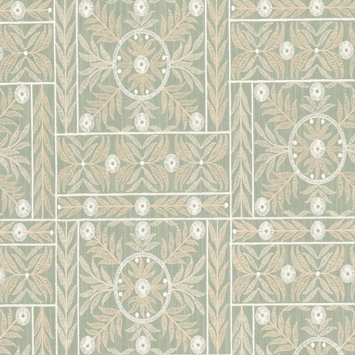 STOUT TEXTILES  MULTIPURPOSE,EMBROIDERIES TRANSITIONAL,, FLORAL SEAFOAM,SEAMIST   - SONN-2