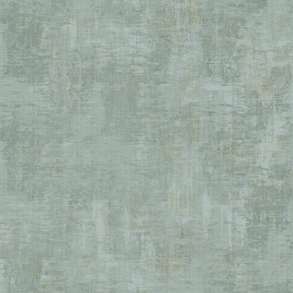 Muted sage-green textured wallcovering with an abstract brushstroke pattern and distressed look.