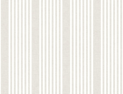 Cream linen-textured wallpaper with alternating beige vertical stripes for a classic striped wall look.