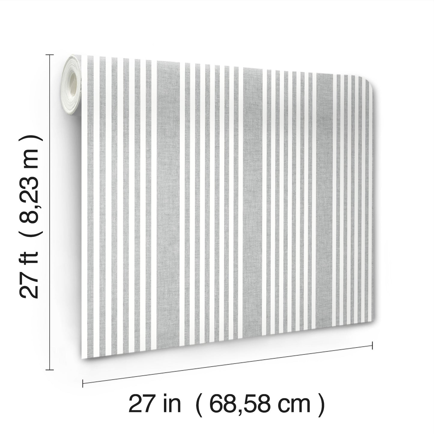 York Wallcoverings Shimmering Finishes French Charcoal Linen Stripe Wallpaper Farmhouse Stripes Greys   - SR1586MH