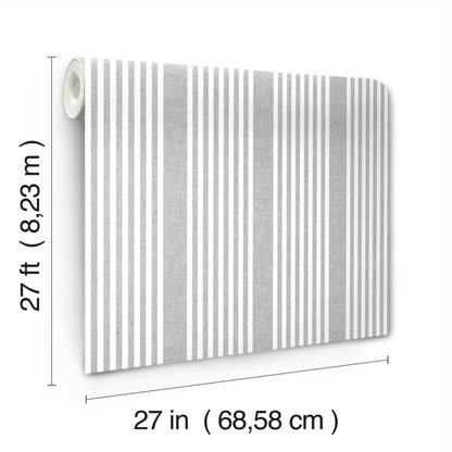 York Wallcoverings Shimmering Finishes French Charcoal Linen Stripe Wallpaper Farmhouse Stripes Greys   - SR1586MH