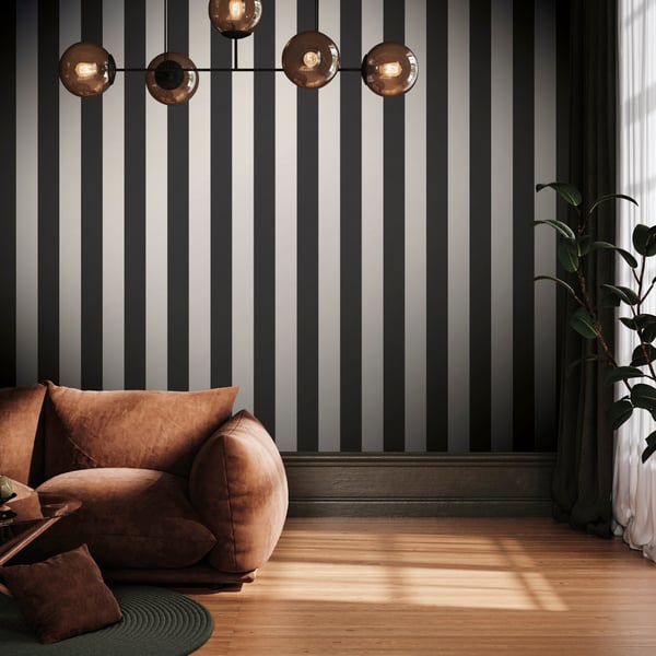 Galerie Wallcoverings Style Sisters Medium Stripe Black Galerie Wallcoverings  Black   - SS21233
