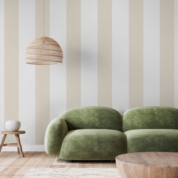 Galerie Wallcoverings Style Sisters Half Stripe Natural Galerie Wallcoverings  Beige   - SS21236