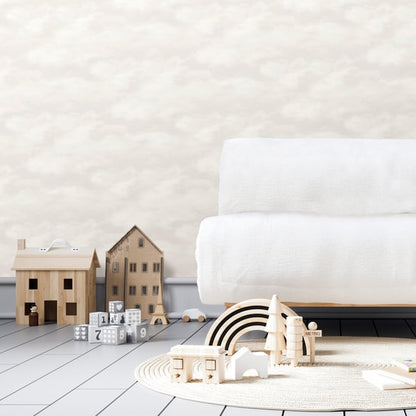 Beige natural wallpaper swatch with a soft cloud pattern.