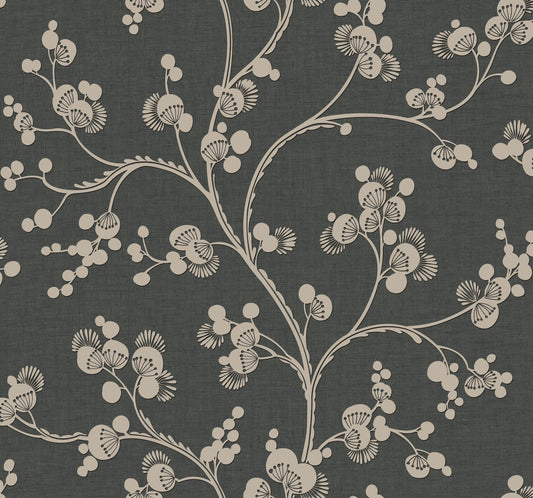 York Wallcoverings Inspired by Color Dahlia Trail Black and Taupe Wallpaper  Botanical Blacks   - SS2502