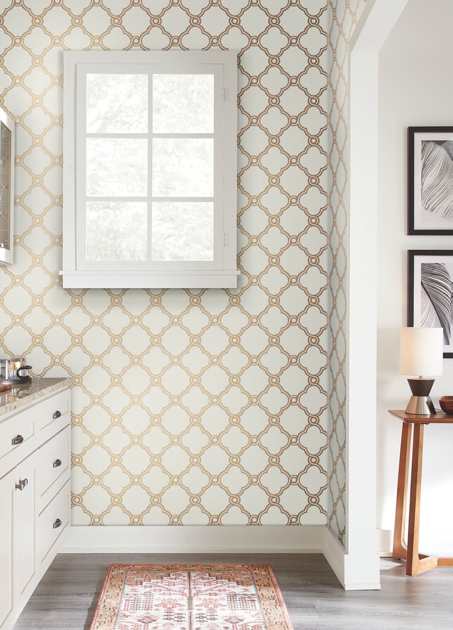 York Wallcoverings Beige and Neutrals Open Trellis  Gold Metallic Wallpaper  Geometrics Metallics   - SS2510
