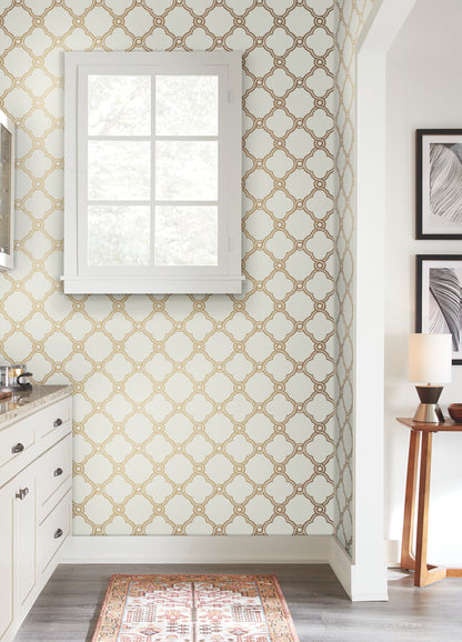 York Wallcoverings Beige and Neutrals Open Trellis  Gold Metallic Wallpaper  Geometrics Metallics   - SS2510