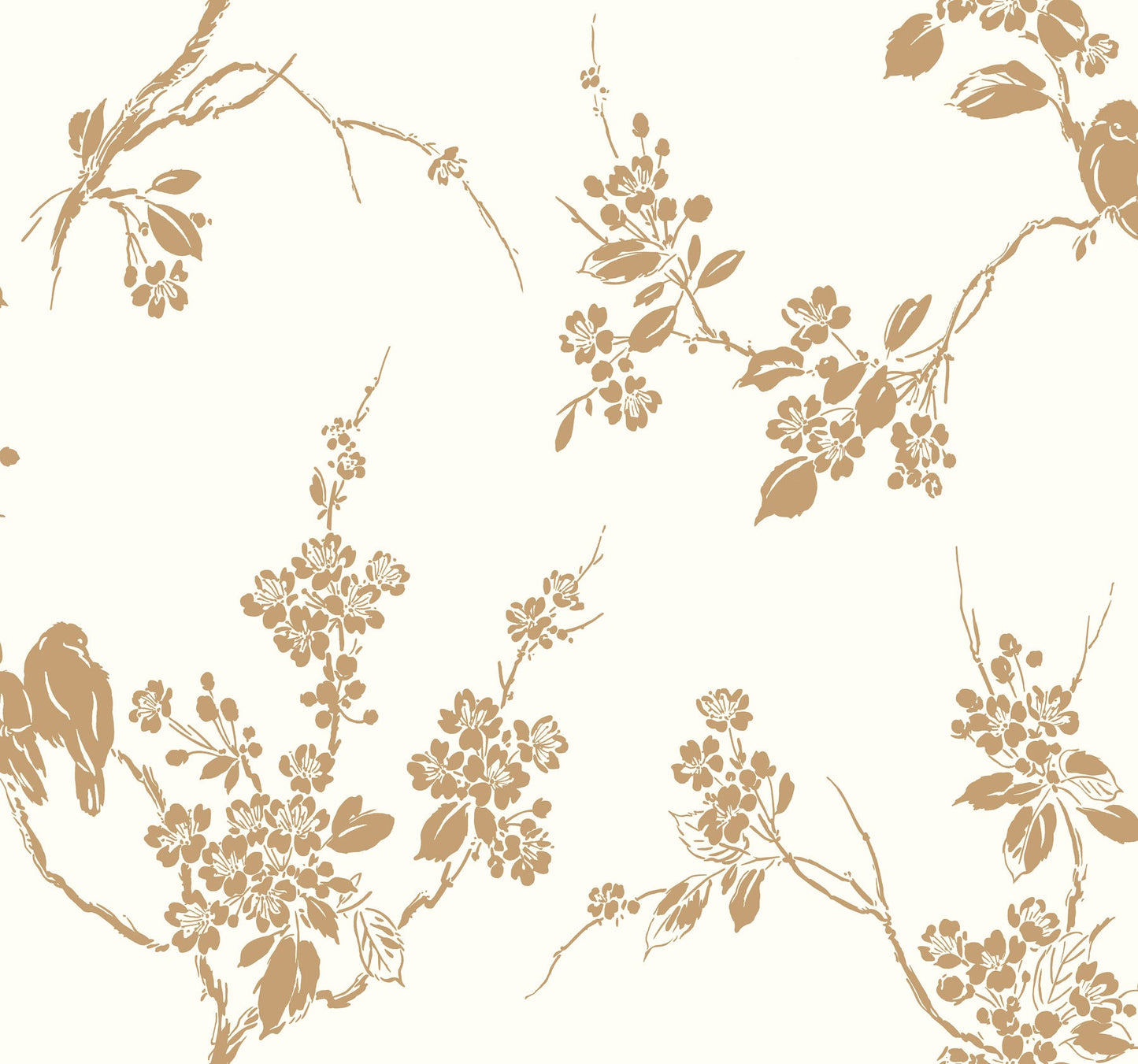 York Wallcoverings York Wallcoverings Imperial Blossoms Branch Gold Metallic Wallpaper  Animals Whites and Off-Whites   - SS2590