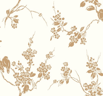 York Wallcoverings York Wallcoverings Imperial Blossoms Branch Gold Metallic Wallpaper  Animals Whites and Off-Whites   - SS2590
