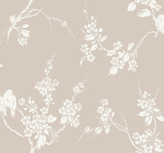 York Wallcoverings Inspired by Color Imperial Blossoms Branch Taupe Wallpaper  Animals Neutrals   - SS2591