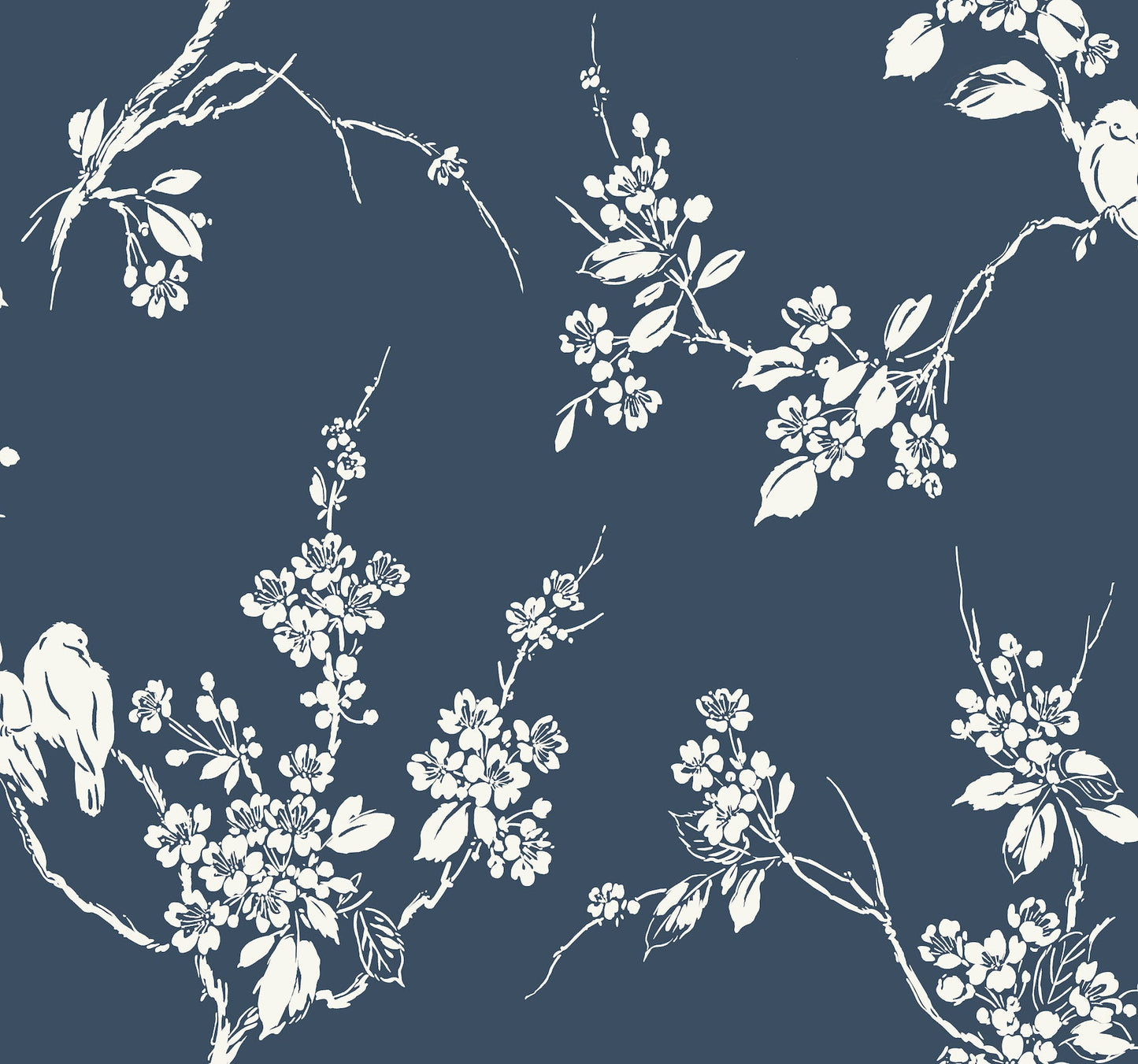 York Wallcoverings Inspired by Color Imperial Blossoms Branch Navy Wallpaper  Animals Blues   - SS2592