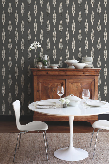 York Wallcoverings Black and White, III Juniper Tree Black and Taupe Wallpaper  Botanical Blacks   - SS2607