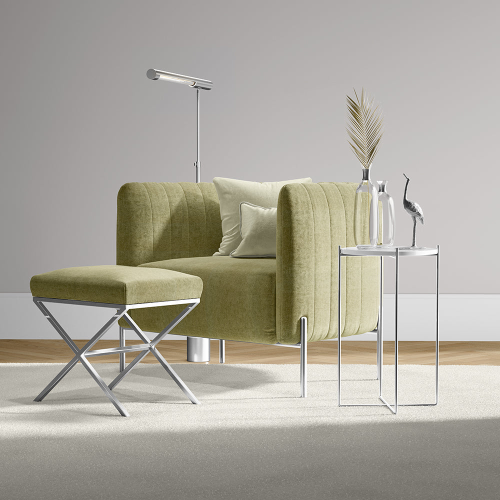 Olive-green Sawgrass Solid fabric upholstery.