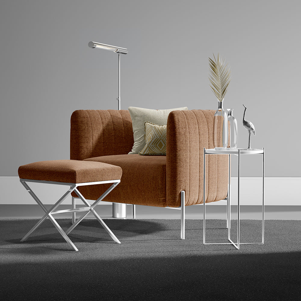 Ginger solid fabric upholstery in a lifestyle setting with furniture and decor.