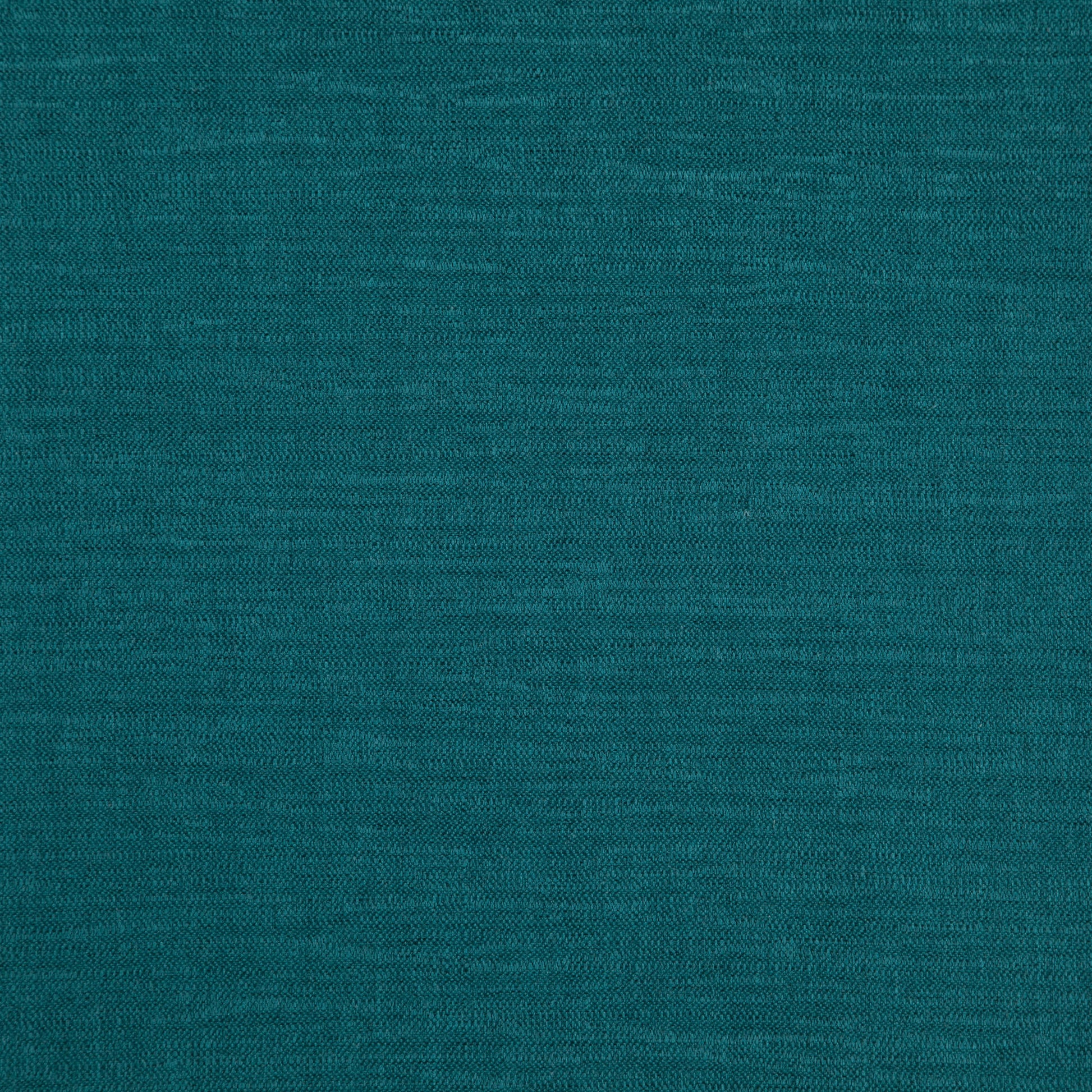 Teal woven fabric swatch with subtle texture, upholstery material for cushions or drapes.