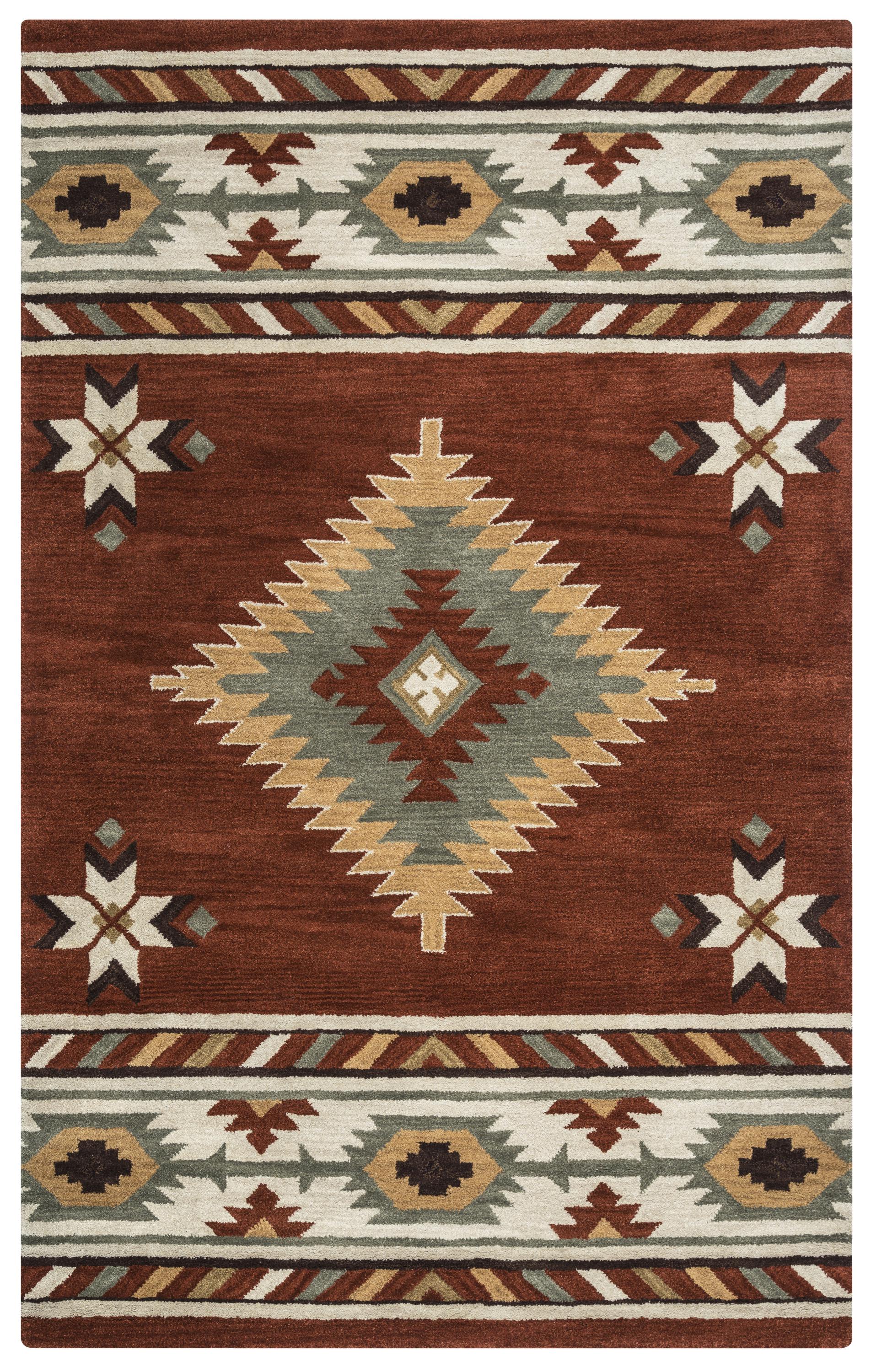 Round rug in Southwest Rustic Lodge style, 8' diameter.